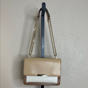 Micheal Korrs Jade Large Tri-Color Leather Crossbody Bag With Gold Tone Chain